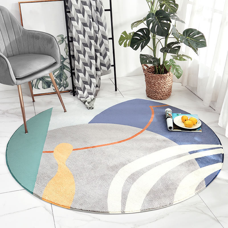Round Palm Leaves Print Carpet Polyester Modern Indoor Rug Non-Slip Backing Carpet for Living Room