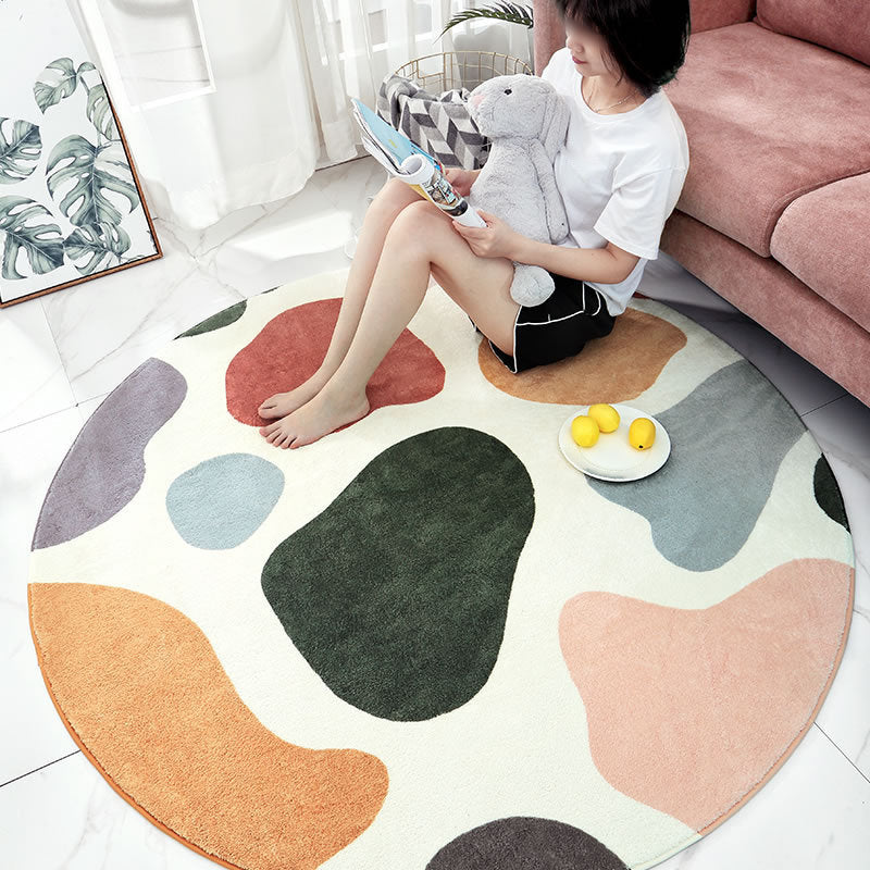 Round Palm Leaves Print Carpet Polyester Modern Indoor Rug Non-Slip Backing Carpet for Living Room
