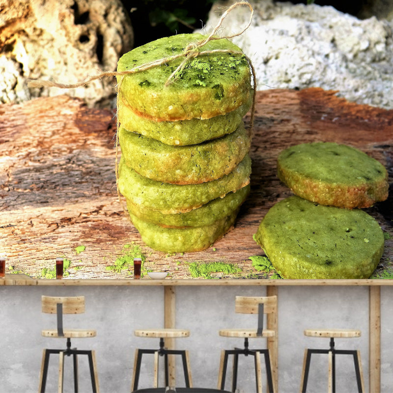 Matcha-flavored Dessert Murals Wallpaper for Dessert Shop, Stain Resistant