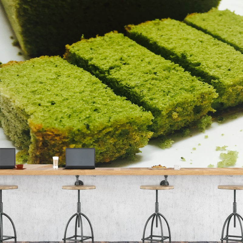 Matcha-flavored Dessert Murals Wallpaper for Dessert Shop, Stain Resistant