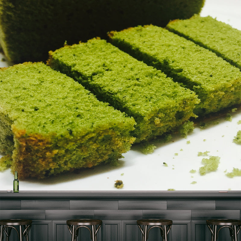 Matcha-flavored Dessert Murals Wallpaper for Dessert Shop, Stain Resistant