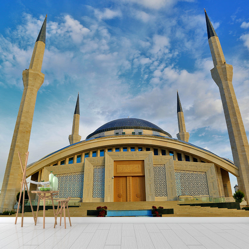 Buildings Mural Contemporary Mildew Resistant Wall Covering for Sitting Room