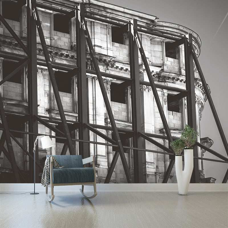 Buildings Mural Contemporary Mildew Resistant Wall Covering for Living Room