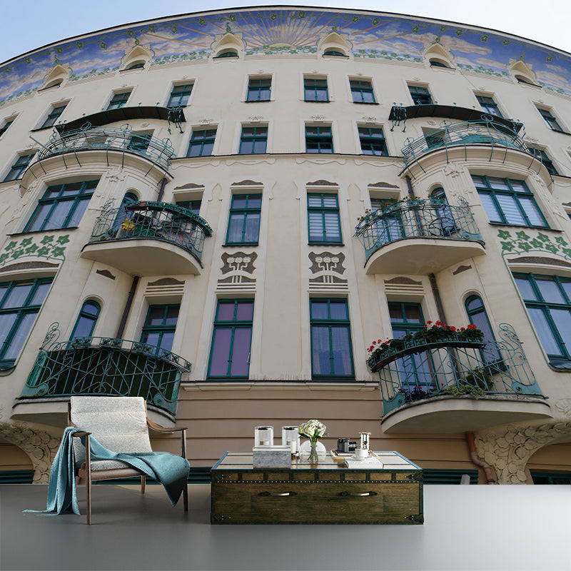 Buildings Mural Contemporary Mildew Resistant Wall Covering for Living Room