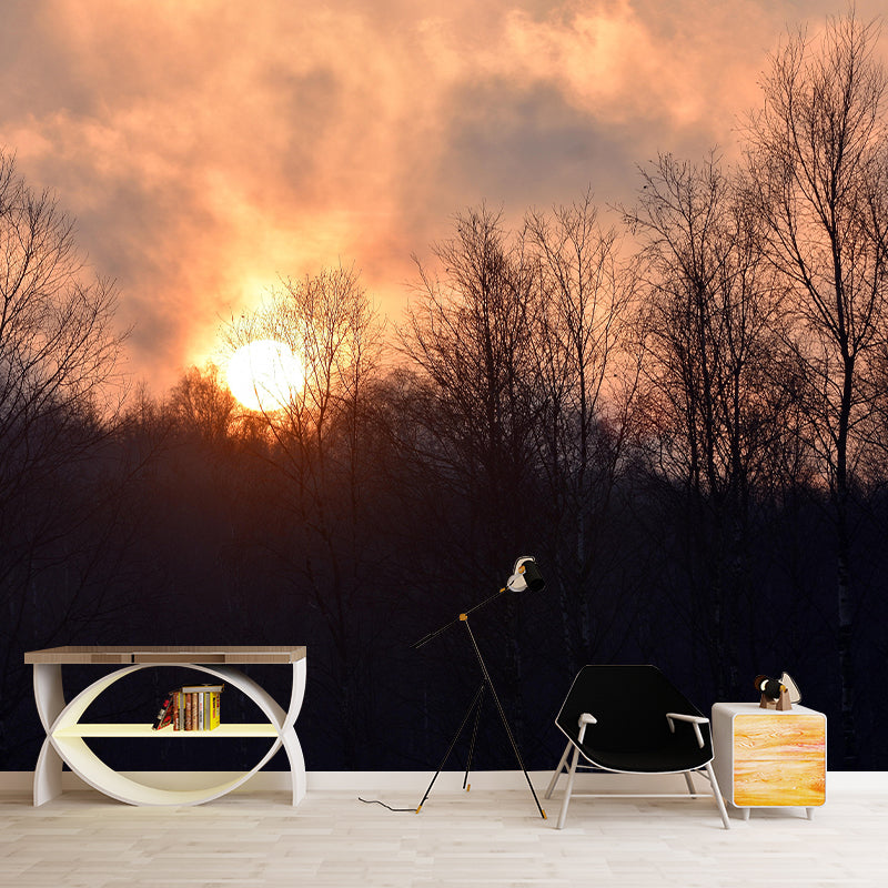 Forest Landscapes Mural Contemporary Mildew Resistant Wall Covering for Bedroom