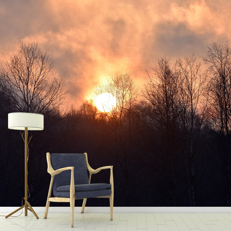 Forest Landscapes Mural Contemporary Mildew Resistant Wall Covering for Bedroom