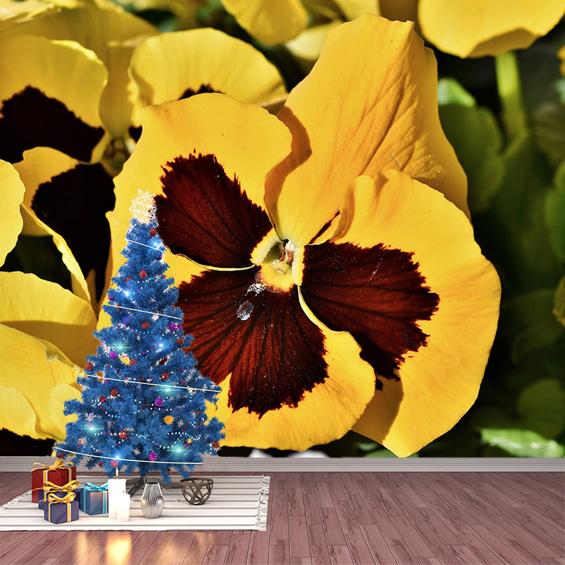 Pansy Flower Mural Wallpaper for Bedroom Wall Decor, Customized Size Available