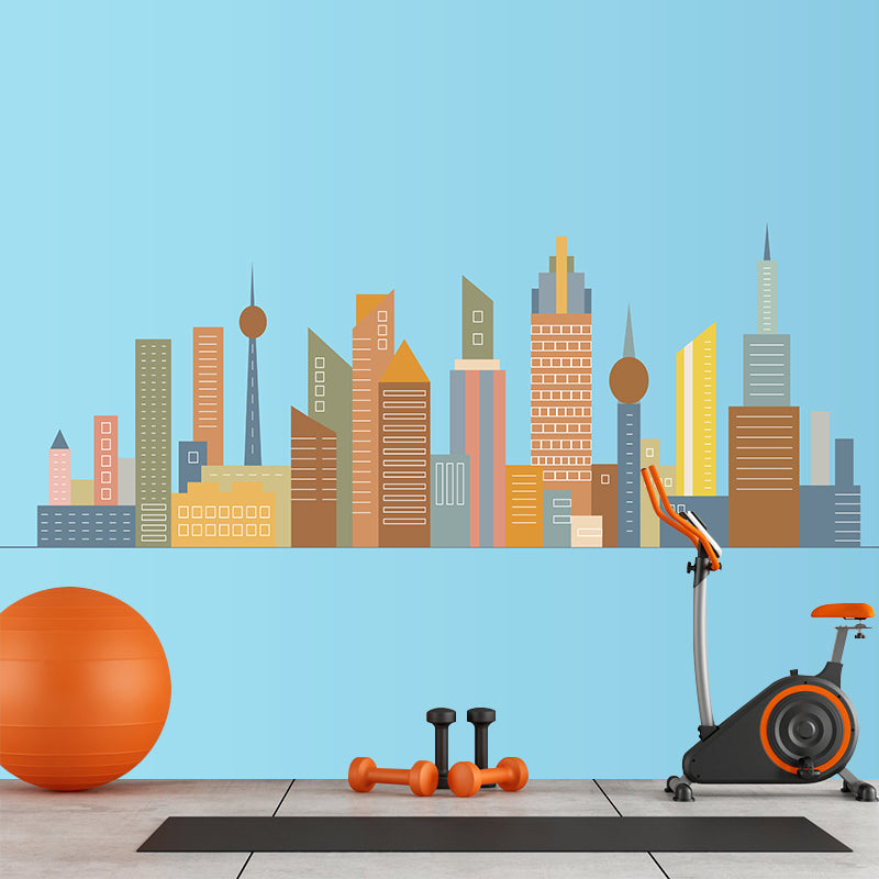 Modern City Building Illustration Wall Mural for Living Room, Custom Size Available