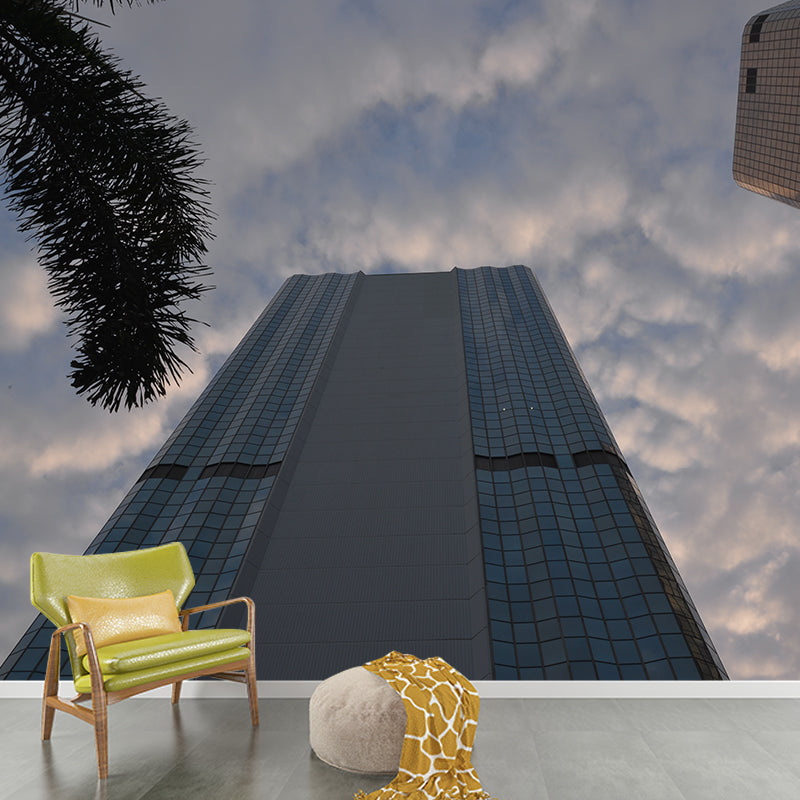 Contemporary City High-rise Water-Resistant Wall Covering for Living Room