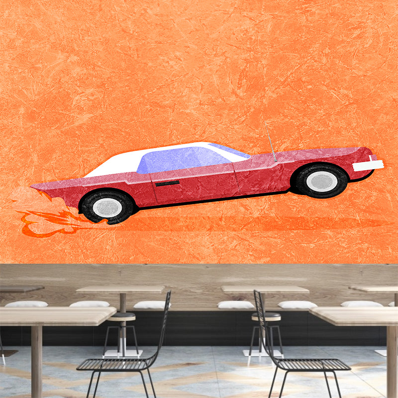 Car Illustration Mural Wallpaper Stain Resistant for Sitting Room, Custom Size Available