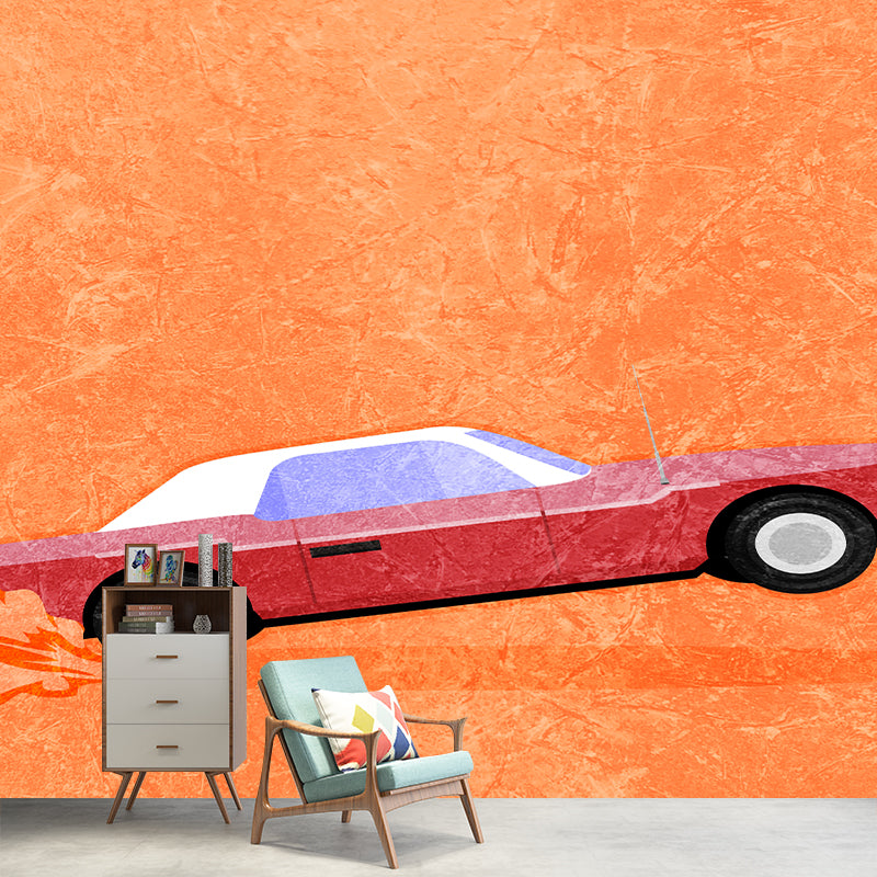 Car Illustration Mural Wallpaper Stain Resistant for Sitting Room, Custom Size Available