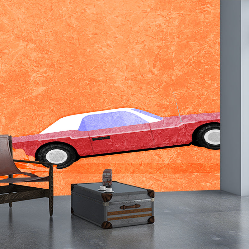 Car Illustration Mural Wallpaper Stain Resistant for Sitting Room, Custom Size Available