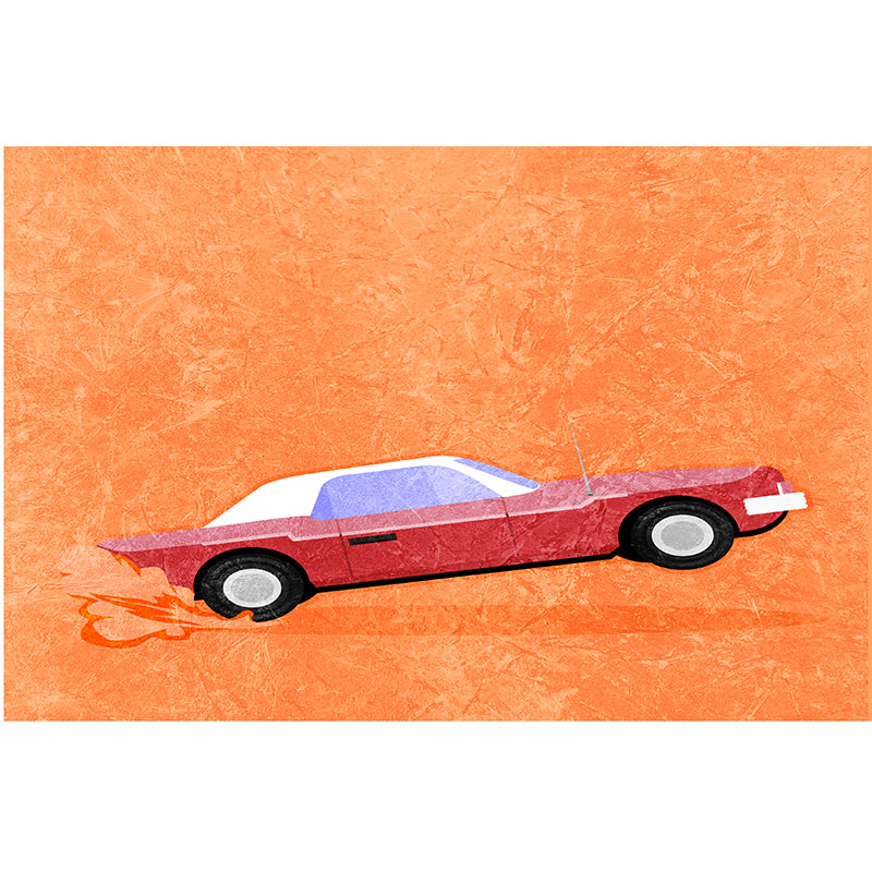 Car Illustration Mural Wallpaper Stain Resistant for Sitting Room, Custom Size Available