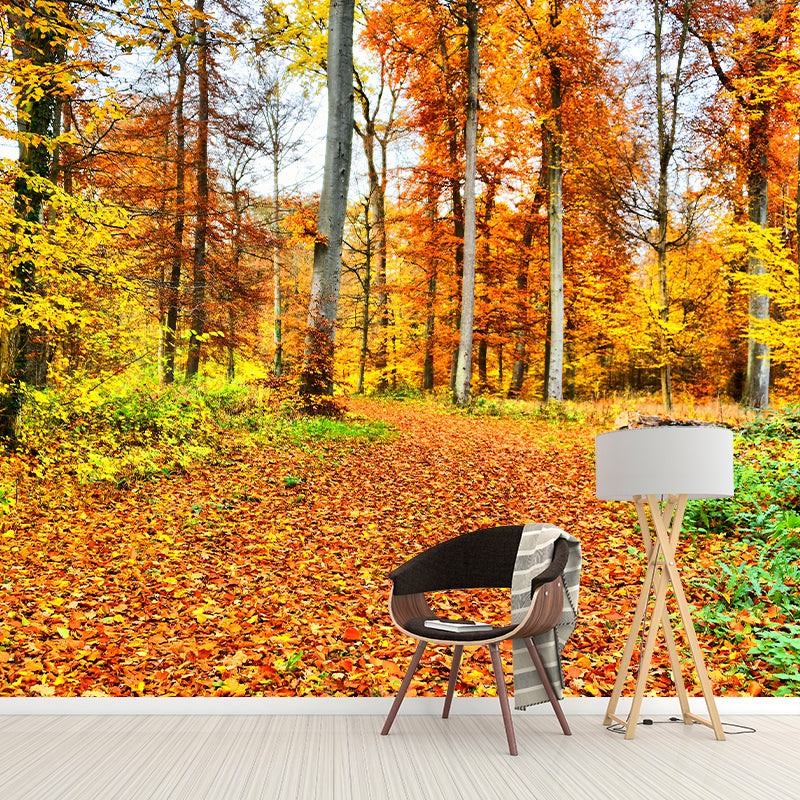 Forest Yellow Trees Customized Wall Covering for Sitting Room, Moisture Resistant