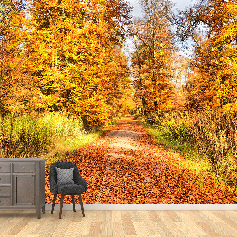 Forest Yellow Trees Customized Wall Covering for Sitting Room, Moisture Resistant