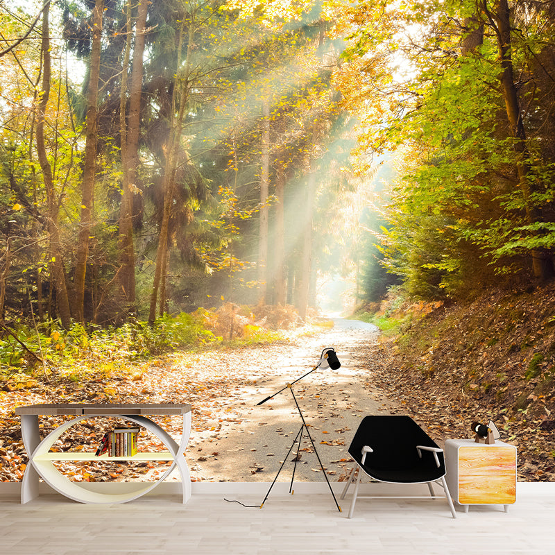 Forest Yellow Trees Customized Wall Covering for Sitting Room, Moisture Resistant