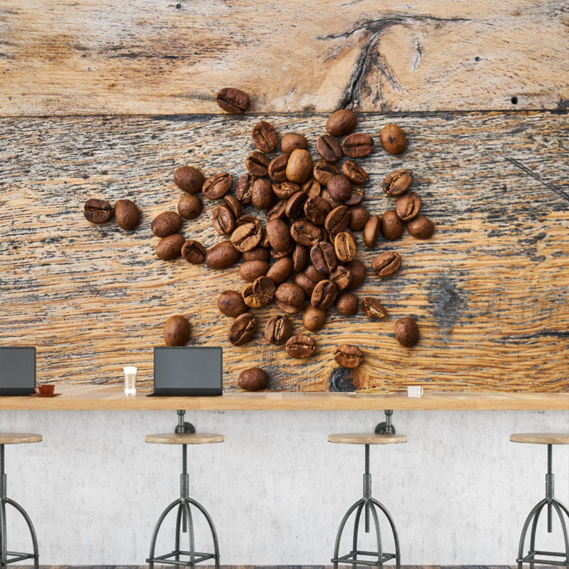 Customized Coffee Beans Mural Wallpaper for Restaurant Stain Resistant Wall Decor