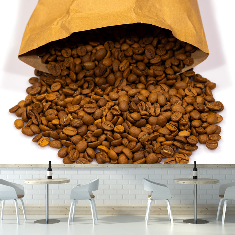 Customized Coffee Beans Mural Wallpaper for Restaurant Stain Resistant Wall Decor