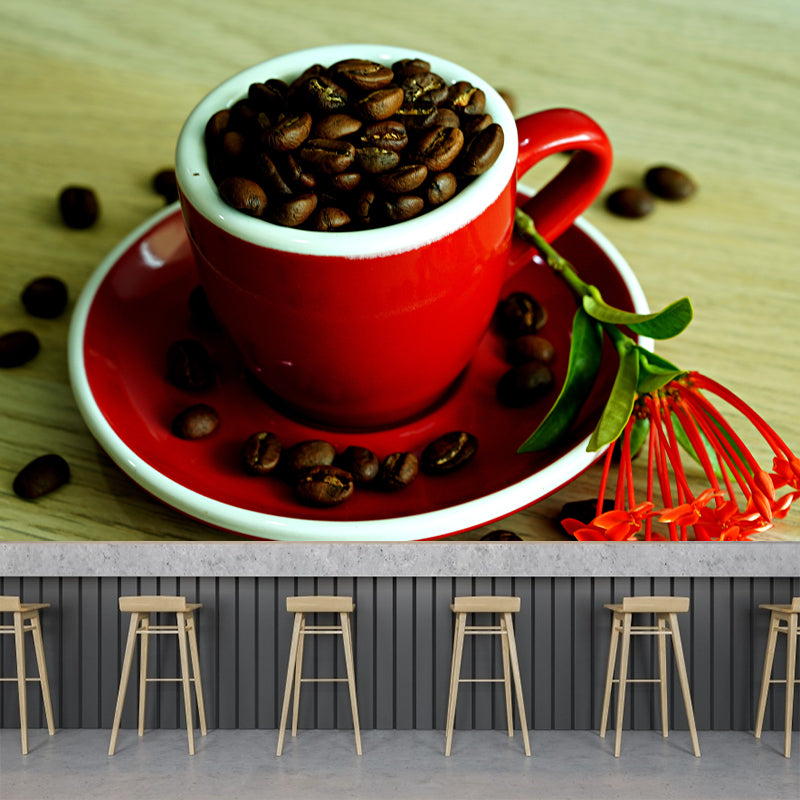 Coffee Beans Commercial Use Mural Wallpaper Stain Resistant Wall Decor for Coffee Shop