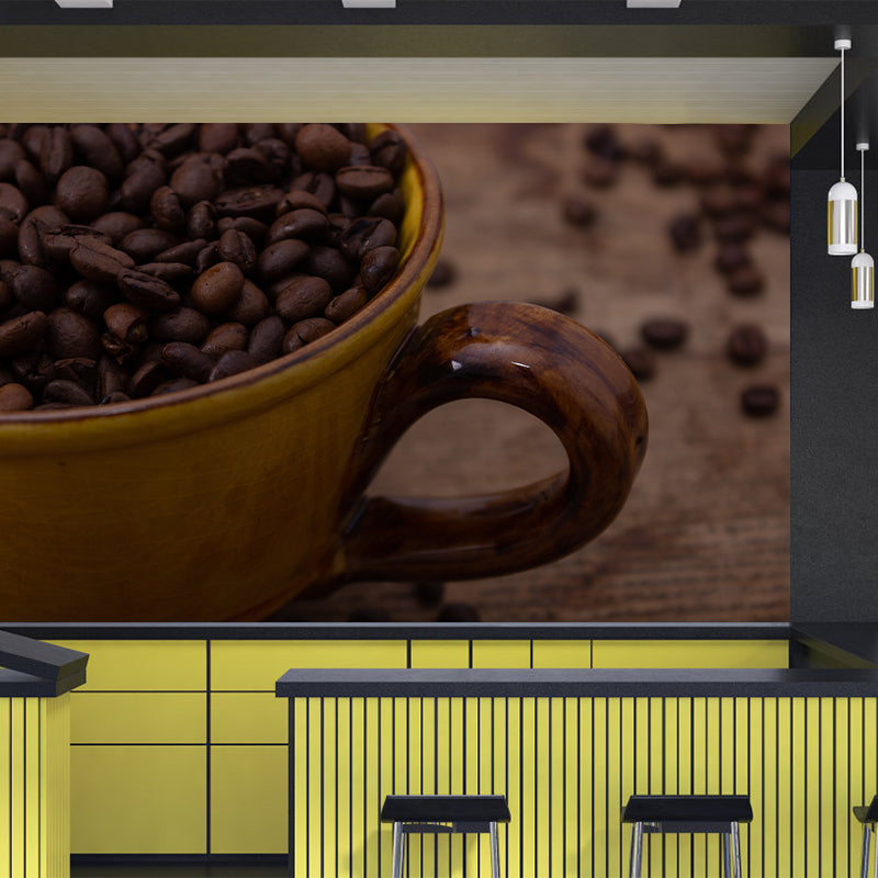 Coffee Beans Commercial Use Mural Wallpaper Stain Resistant Wall Decor for Coffee Shop