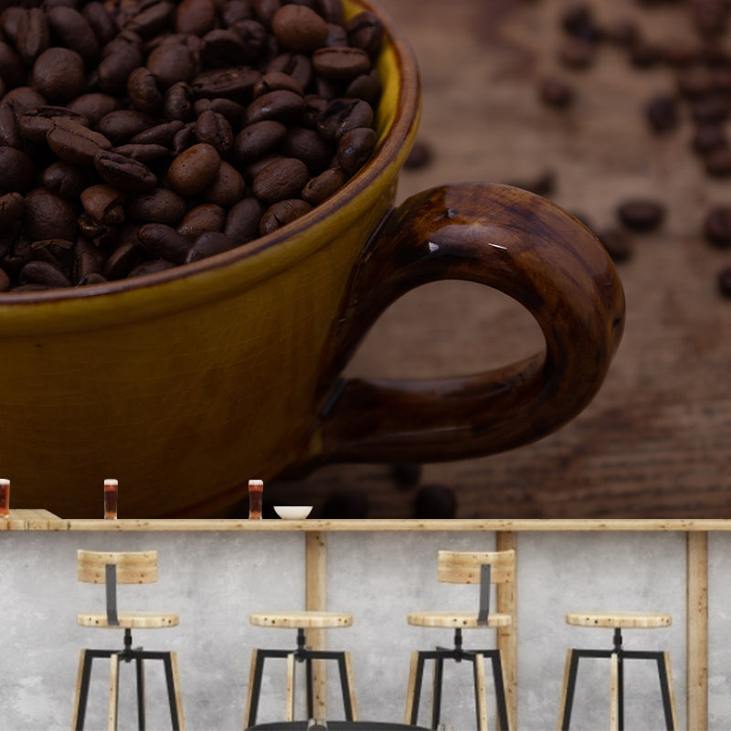 Coffee Beans Commercial Use Mural Wallpaper Stain Resistant Wall Decor for Coffee Shop