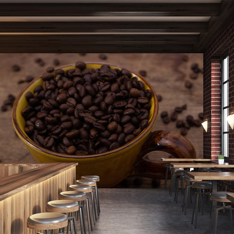 Coffee Beans Commercial Use Mural Wallpaper Stain Resistant Wall Decor for Coffee Shop