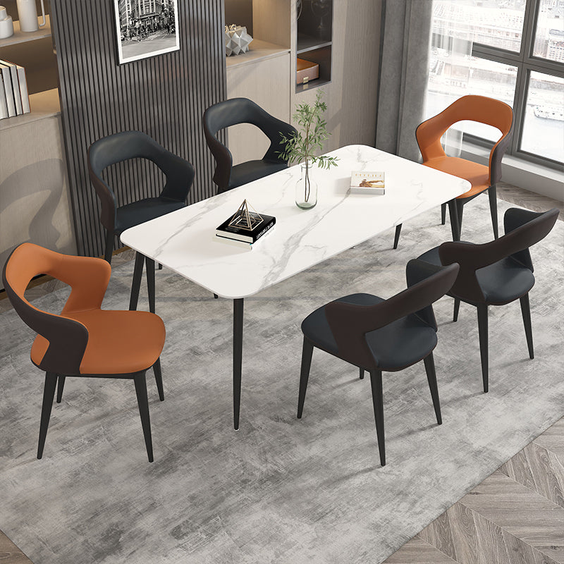 Contemporary Metal Dining Room Armchairs PU Leather Dining Chairs for Home Use