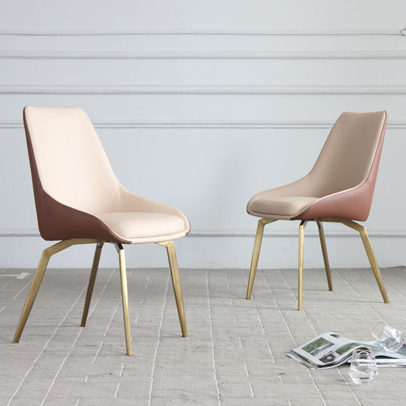 Chaise Parsons sans accoudoirs en cuir de style contemporain avec pieds en métal pour cuisine