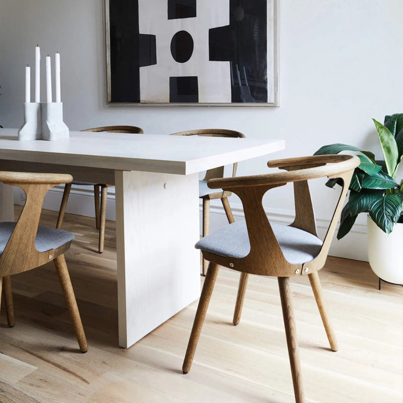 Scandinavian Style Upholstered Side Chair Slat Back Armless Dining Chair