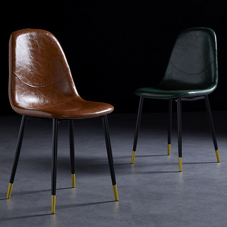 PU Leather Armless Dining Chairs Solid Back Dining Side Chair with Metal Legs