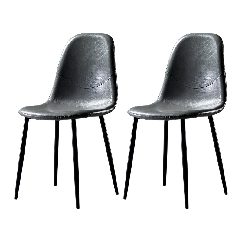PU Leather Armless Dining Chairs Solid Back Dining Side Chair with Metal Legs