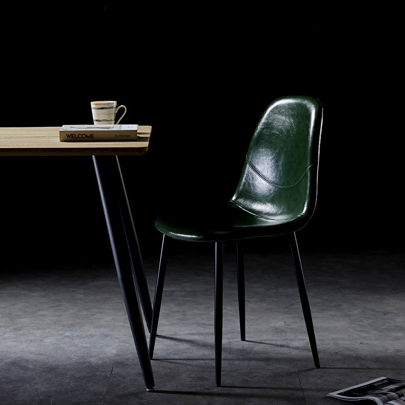 PU Leather Armless Dining Chairs Solid Back Dining Side Chair with Metal Legs