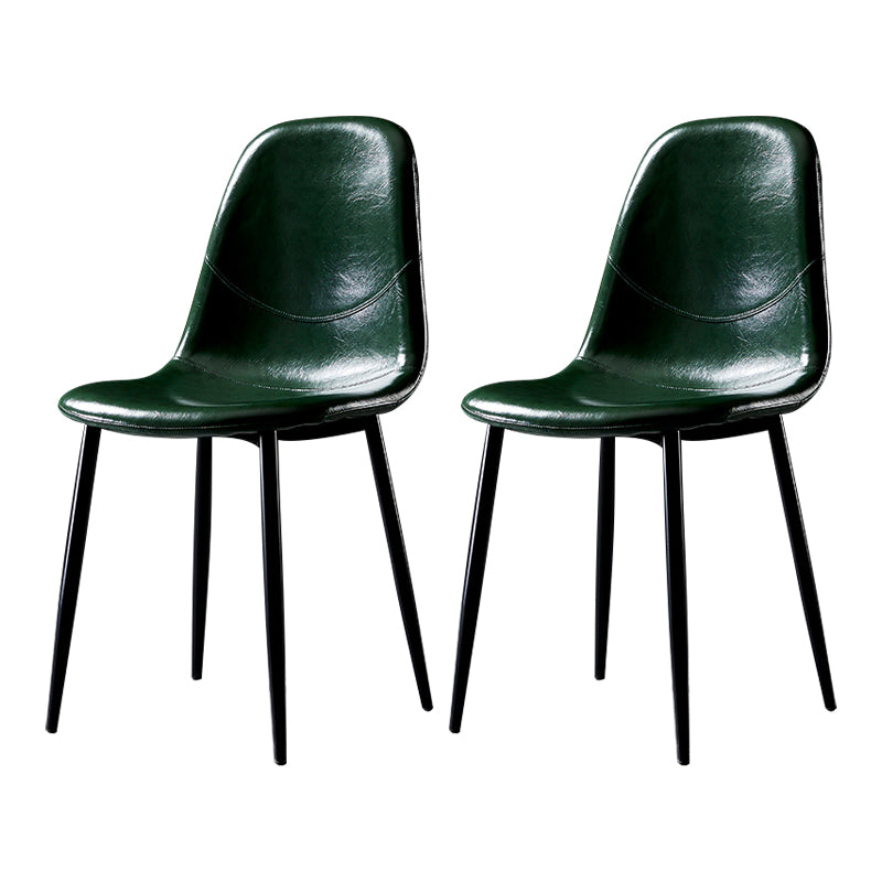 PU Leather Armless Dining Chairs Solid Back Dining Side Chair with Metal Legs