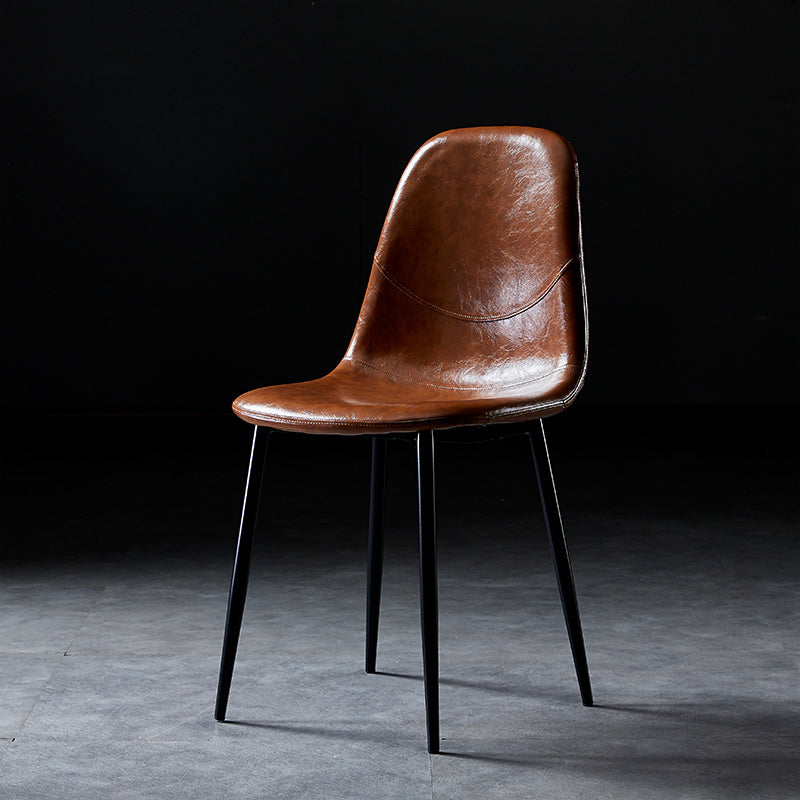 Chaises de salle à manger sans bras en cuir PU, chaise latérale de salle à manger à dossier solide avec pieds en métal