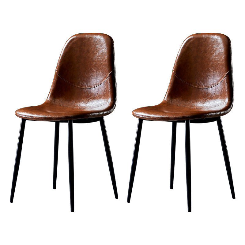 PU Leather Armless Dining Chairs Solid Back Dining Side Chair with Metal Legs