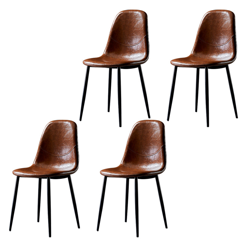 PU Leather Armless Dining Chairs Solid Back Dining Side Chair with Metal Legs