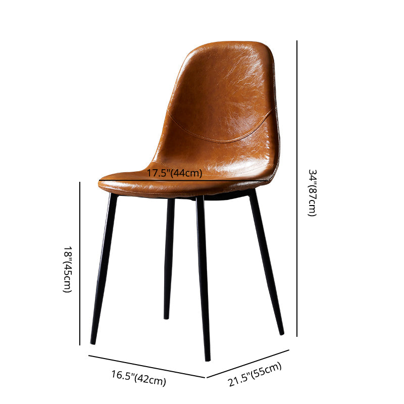 PU Leather Armless Dining Chairs Solid Back Dining Side Chair with Metal Legs