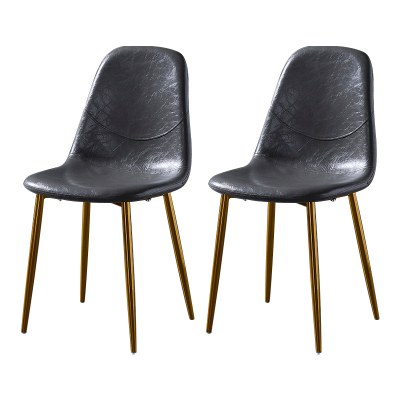 PU Leather Armless Dining Chairs Solid Back Dining Side Chair with Metal Legs