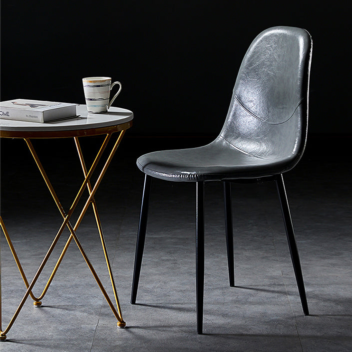 PU Leather Armless Dining Chairs Solid Back Dining Side Chair with Metal Legs