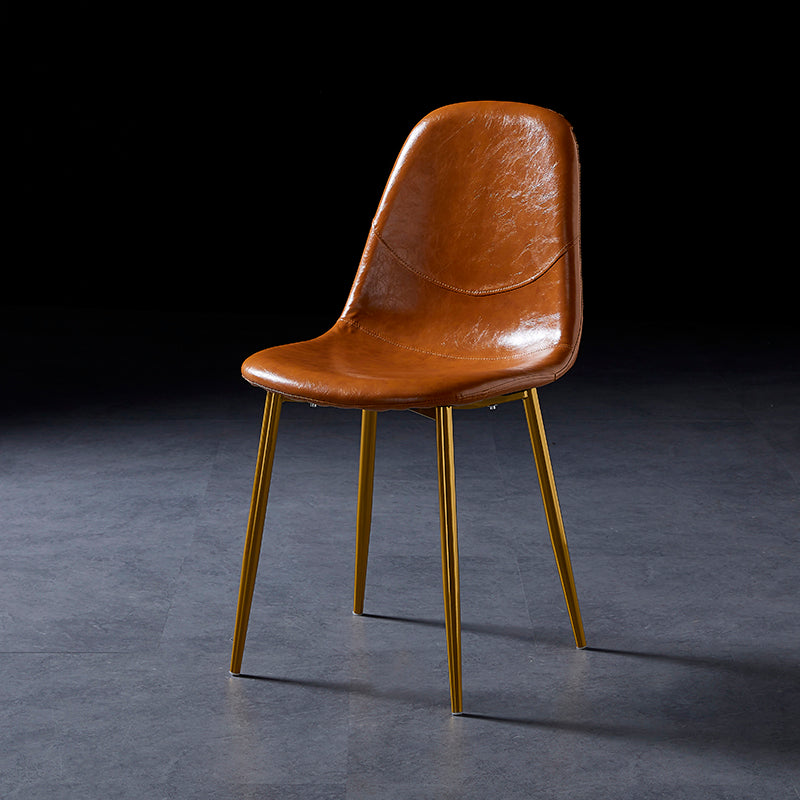 PU Leather Armless Dining Chairs Solid Back Dining Side Chair with Metal Legs