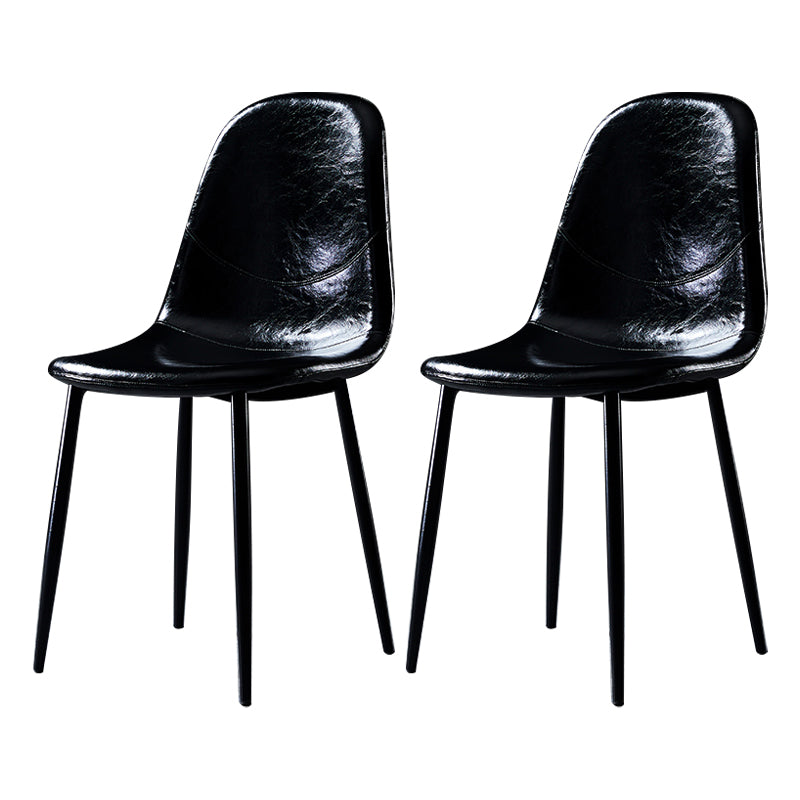 PU Leather Armless Dining Chairs Solid Back Dining Side Chair with Metal Legs