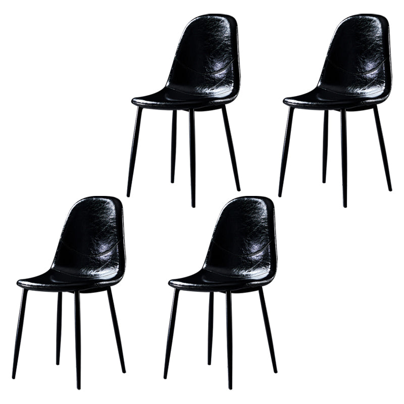 PU Leather Armless Dining Chairs Solid Back Dining Side Chair with Metal Legs