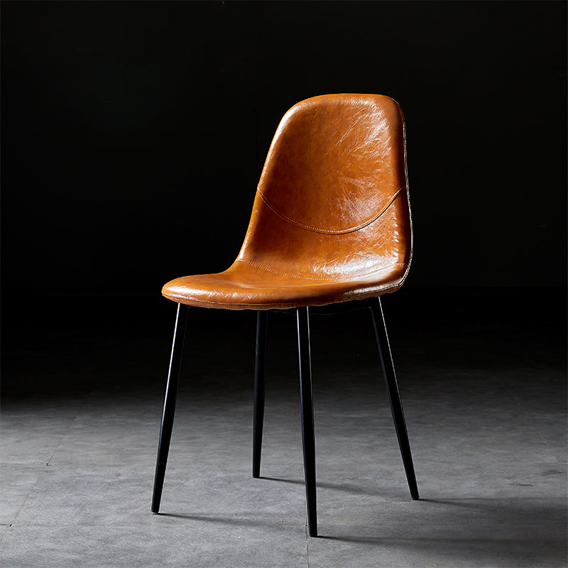 Chaises de salle à manger sans bras en cuir PU, chaise latérale de salle à manger à dossier solide avec pieds en métal