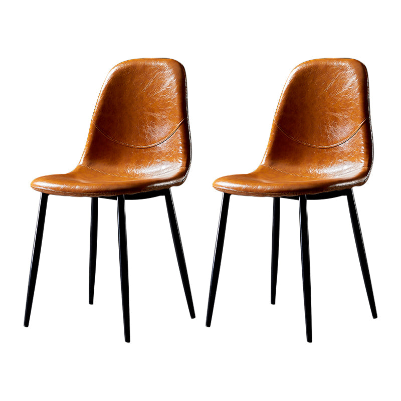 PU Leather Armless Dining Chairs Solid Back Dining Side Chair with Metal Legs