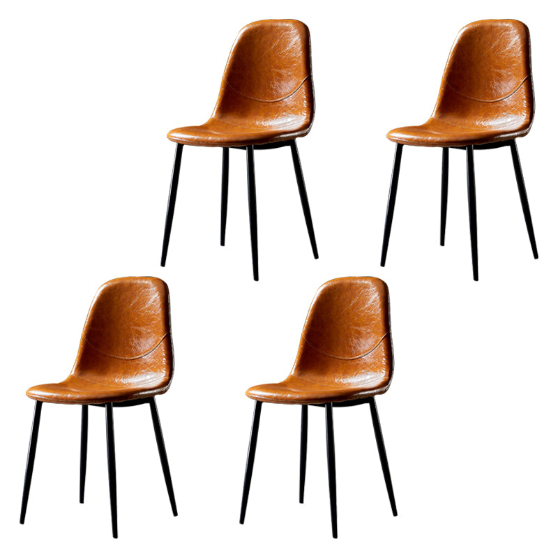 PU Leather Armless Dining Chairs Solid Back Dining Side Chair with Metal Legs