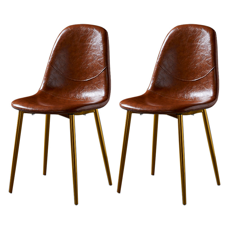 PU Leather Armless Dining Chairs Solid Back Dining Side Chair with Metal Legs