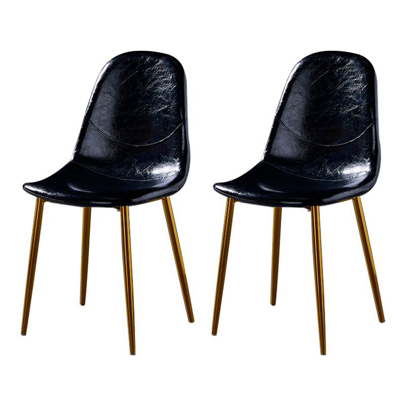 PU Leather Armless Dining Chairs Solid Back Dining Side Chair with Metal Legs