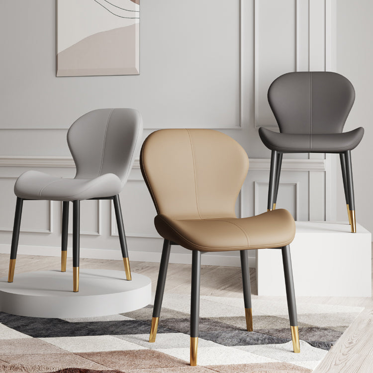 Silla lateral casera contemporánea de cuero con respaldo mate Silla de comedor