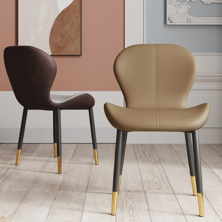 Silla lateral casera contemporánea de cuero con respaldo mate Silla de comedor