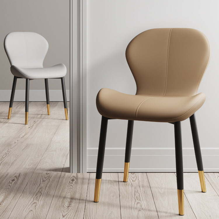 Silla lateral casera contemporánea de cuero con respaldo mate Silla de comedor